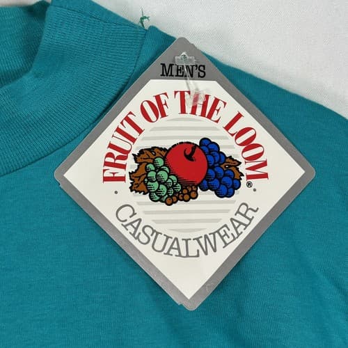 Vintage 90s Fruit Of The Loom MockNeck T-Shirt XL Teal Long Sleeve Blank USA NEW - Thumbnail 4