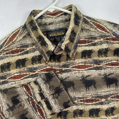 Vintage Woolrich Flannel Shirt Mens Large Southwestern Aztec Animal Long Sleeve - Thumbnail 2