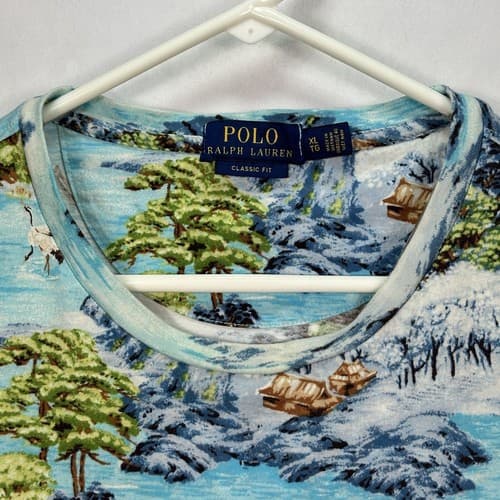 Polo Ralph Lauren T-Shirt Mens XL Japanese Seascape Blue Short Sleeve Pocket Tee - Thumbnail 7