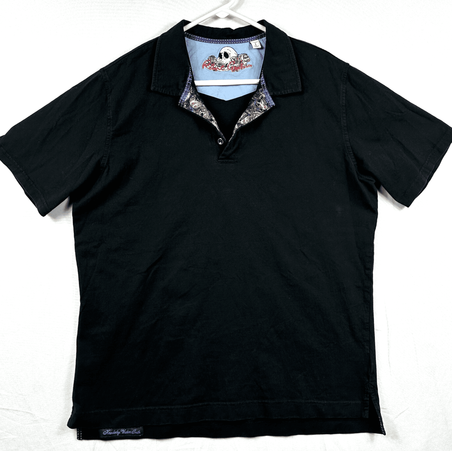 Robert Graham Mens Large Polo Shirt Black Short Sleeve Skull Trim Classic Fit - Image 1