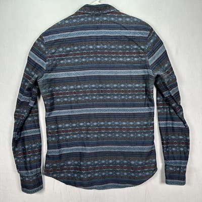 Salt Valley Western Shirt Mens Medium Pearl Snap Blue Striped Aztec Cotton - Thumbnail 3
