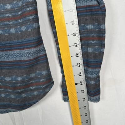 Salt Valley Western Shirt Mens Medium Pearl Snap Blue Striped Aztec Cotton - Thumbnail 10