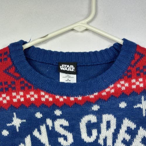 Official Star Wars Adult Xmas Ugly Sweater Blue Size Medium Yoda Merry Force - Thumbnail 7