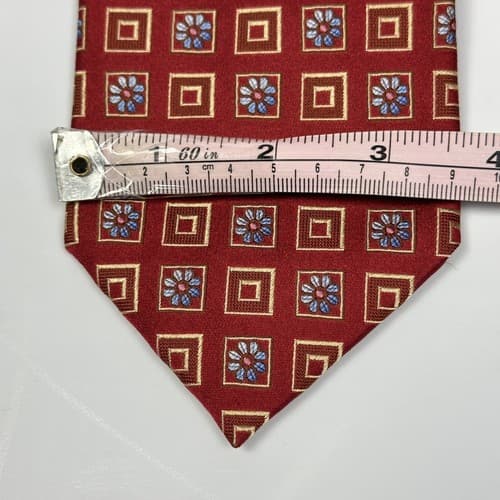 ERMENEGILDO ZEGNA Mens 100% Silk Tie Floral Geometric Squares Red Necktie EUC - Thumbnail 8
