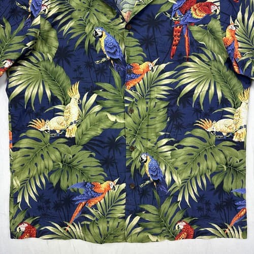 Vintage RJC Hawaiian Shirt Parrots Cotton MENS Large Short Sleeve Made In Hawaii - Thumbnail 3