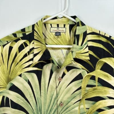 Tommy Bahama Silk Hawaiian Shirt Mens XL Green Palm Leaf Tropical Button Front - Thumbnail 4