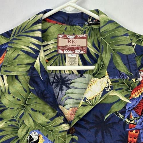 Vintage RJC Hawaiian Shirt Parrots Cotton MENS Large Short Sleeve Made In Hawaii - Thumbnail 7