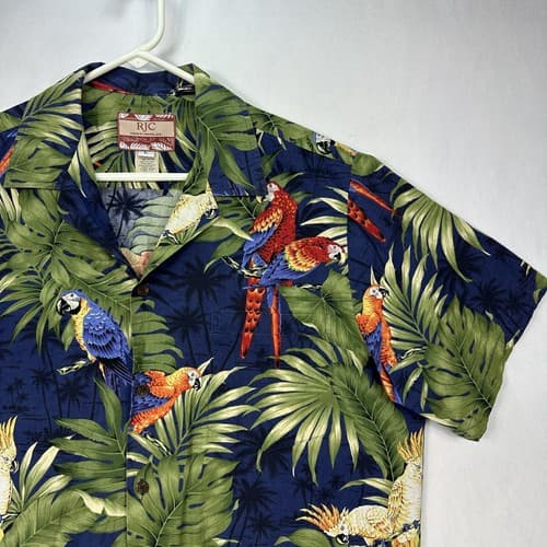 Vintage RJC Hawaiian Shirt Parrots Cotton MENS Large Short Sleeve Made In Hawaii - Thumbnail 4