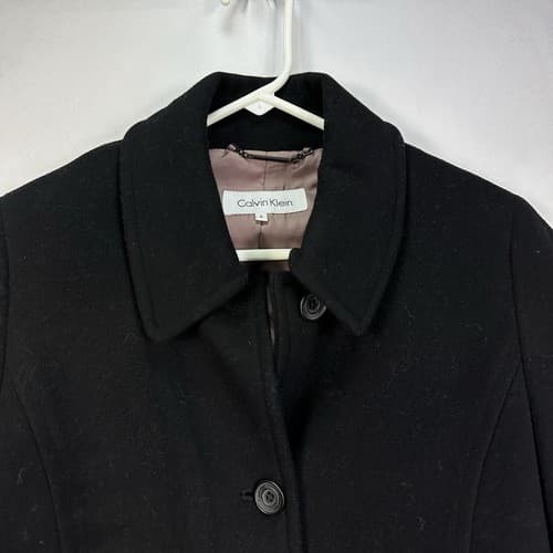 Calvin Klein Womens 6 Peacoat Cashmere Black Wool Blend Coat Button Up - Thumbnail 5