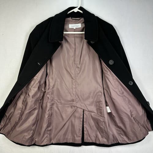 Calvin Klein Womens 6 Peacoat Cashmere Black Wool Blend Coat Button Up - Thumbnail 8