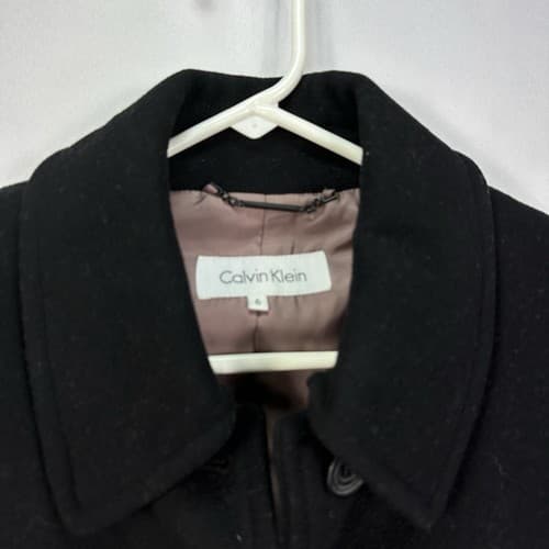 Calvin Klein Womens 6 Peacoat Cashmere Black Wool Blend Coat Button Up - Thumbnail 6