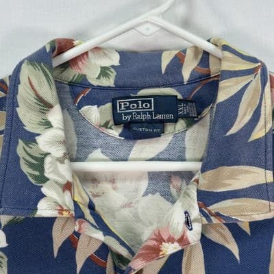 Polo Ralph Lauren Hawaiian Polo Shirt Mens 2XL Blue Floral Custom Fit Pocket - Thumbnail 4