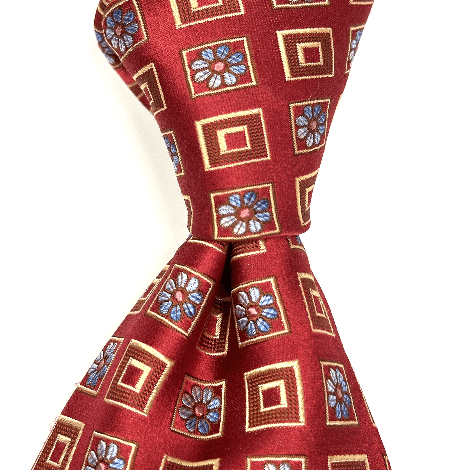 ERMENEGILDO ZEGNA Mens 100% Silk Tie Floral Geometric Squares Red Necktie EUC - Image 1