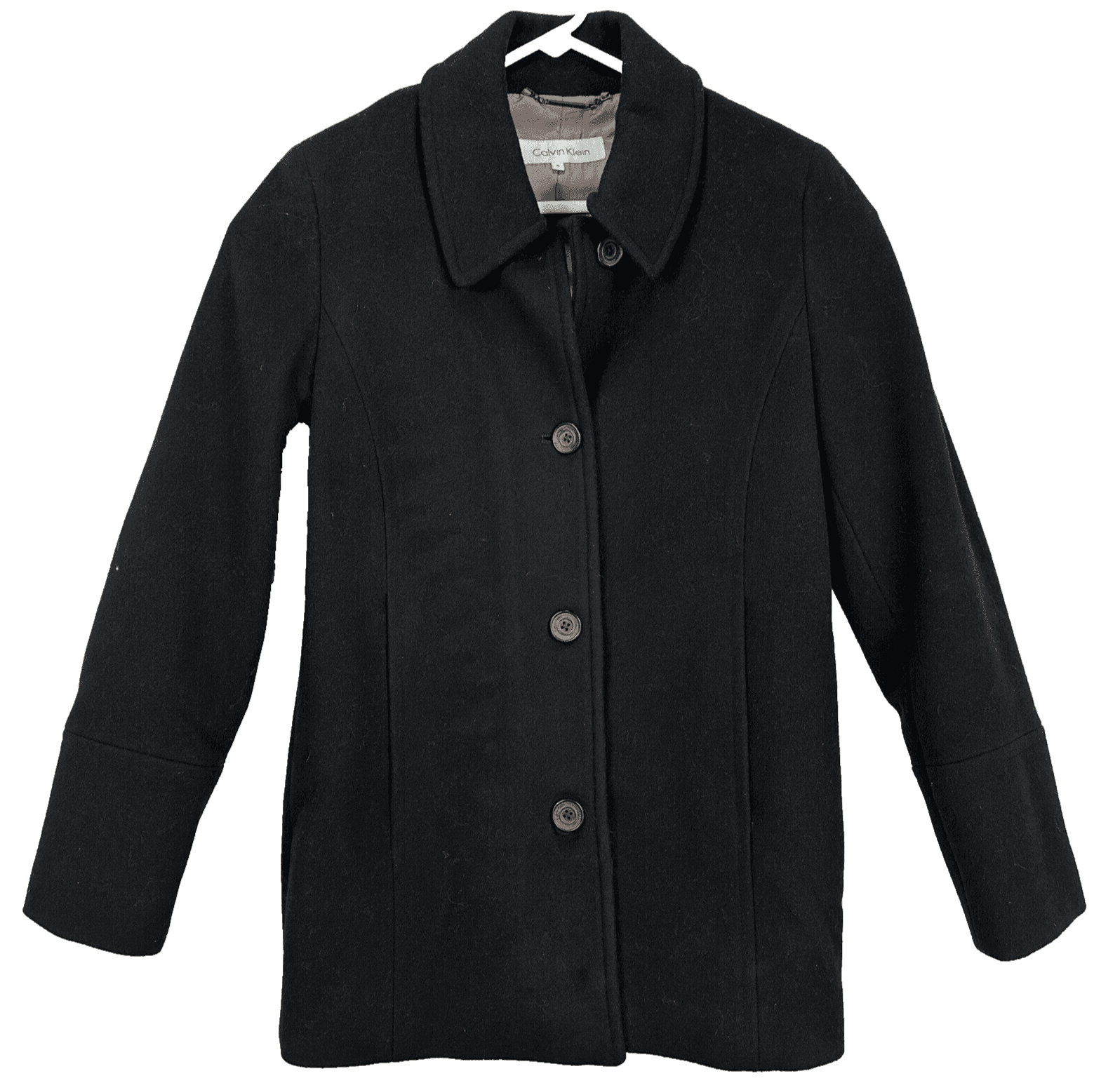 Calvin Klein Womens 6 Peacoat Cashmere Black Wool Blend Coat Button Up - Image 1