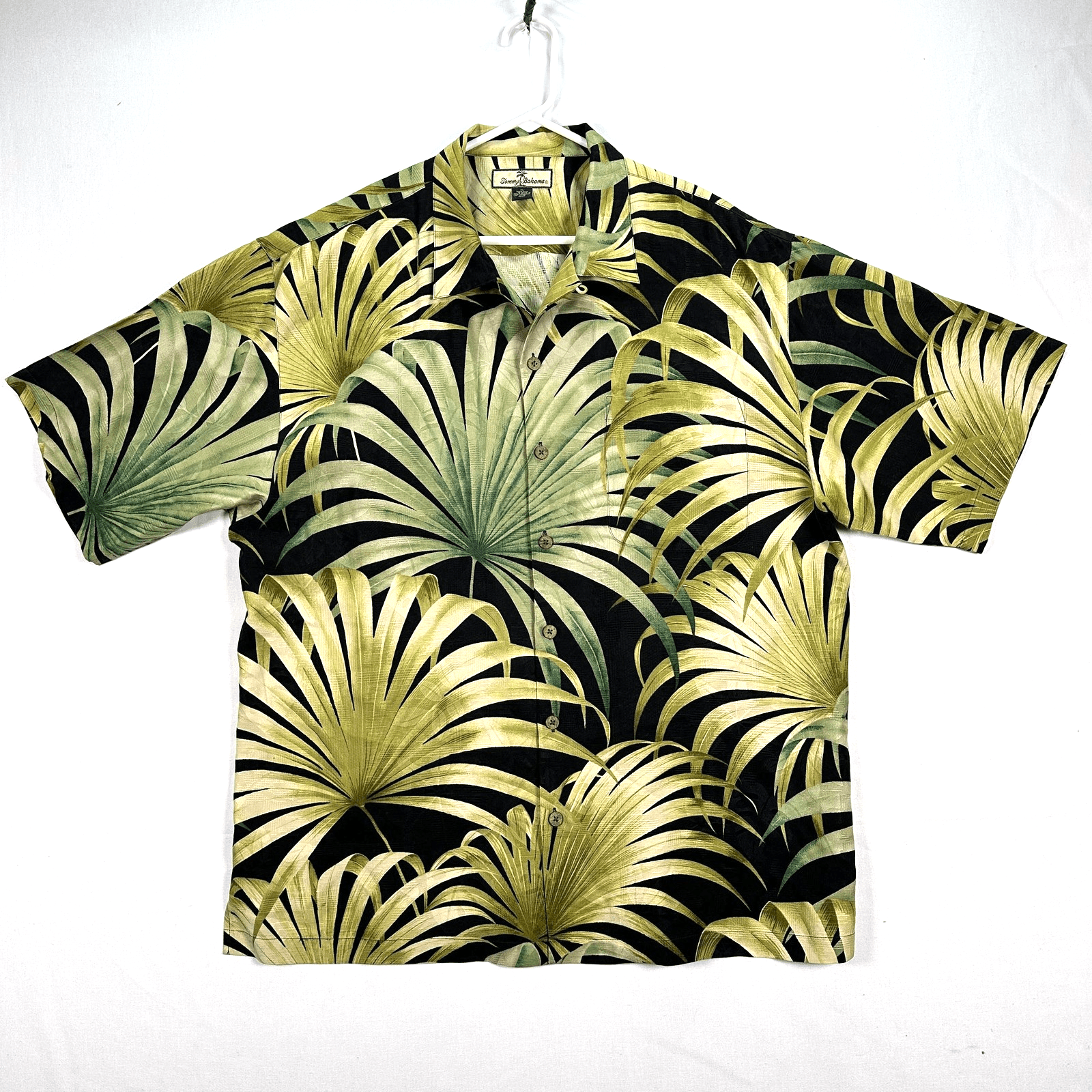 Tommy Bahama Silk Hawaiian Shirt Mens XL Green Palm Leaf Tropical Button Front - Image 1