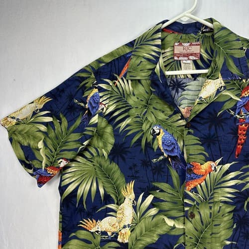 Vintage RJC Hawaiian Shirt Parrots Cotton MENS Large Short Sleeve Made In Hawaii - Thumbnail 5