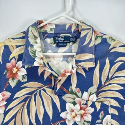 Polo Ralph Lauren Hawaiian Polo Shirt Mens 2XL Blue Floral Custom Fit Pocket - Thumbnail 3