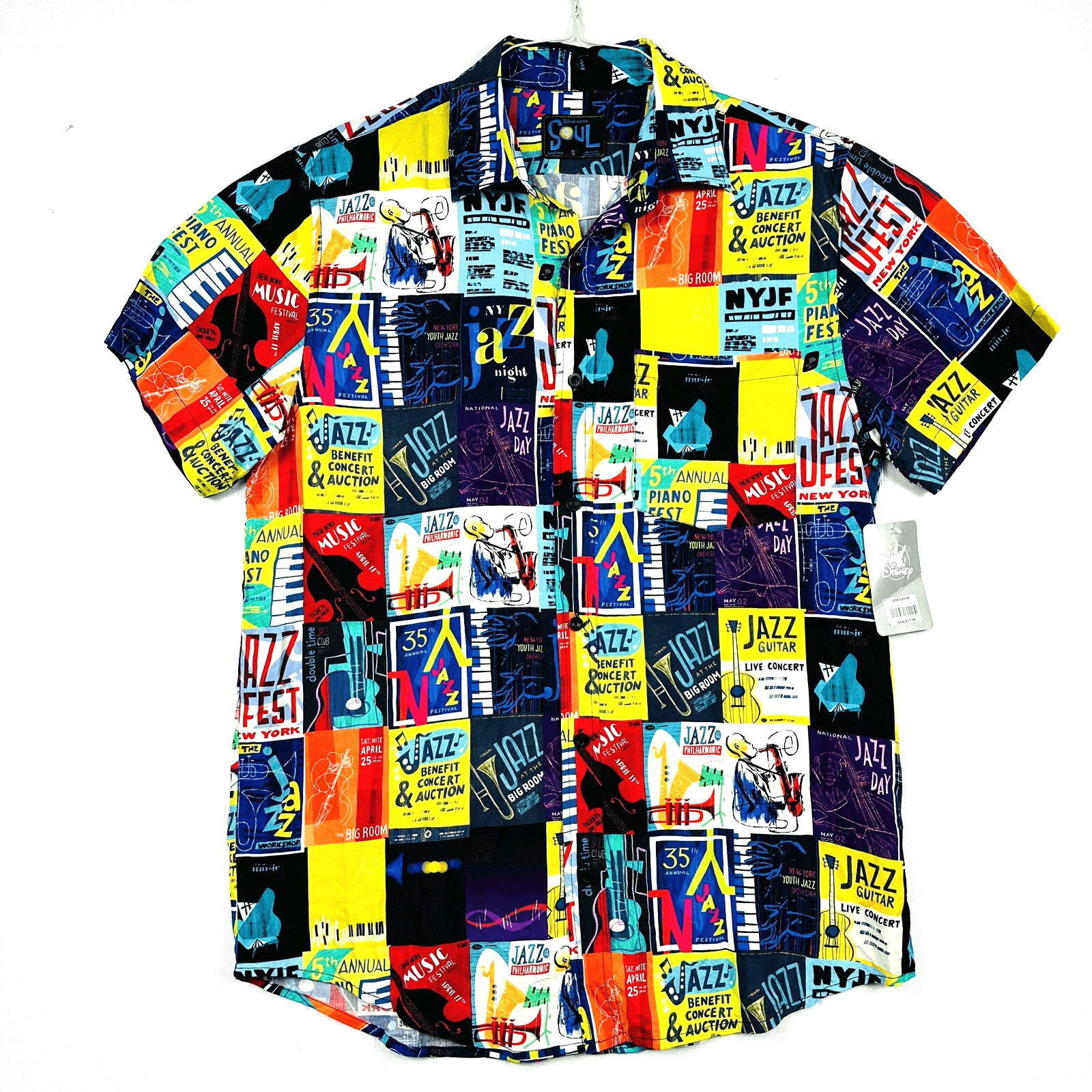 NEW Disney Pixar Soul Movie Hawaiian Shirt Small Multicolor Jazz Guitar Piano - Image 1