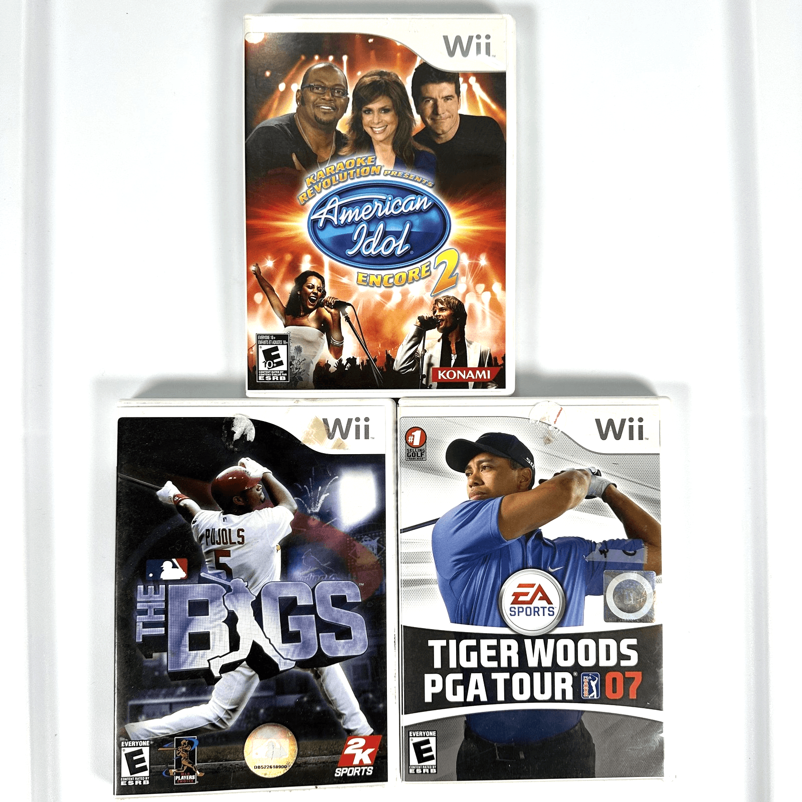 Nintendo Wii Lot 3 Games The Bigs Tiger Woods PGA Tour 07 American Idol Encore 2 - Image 1