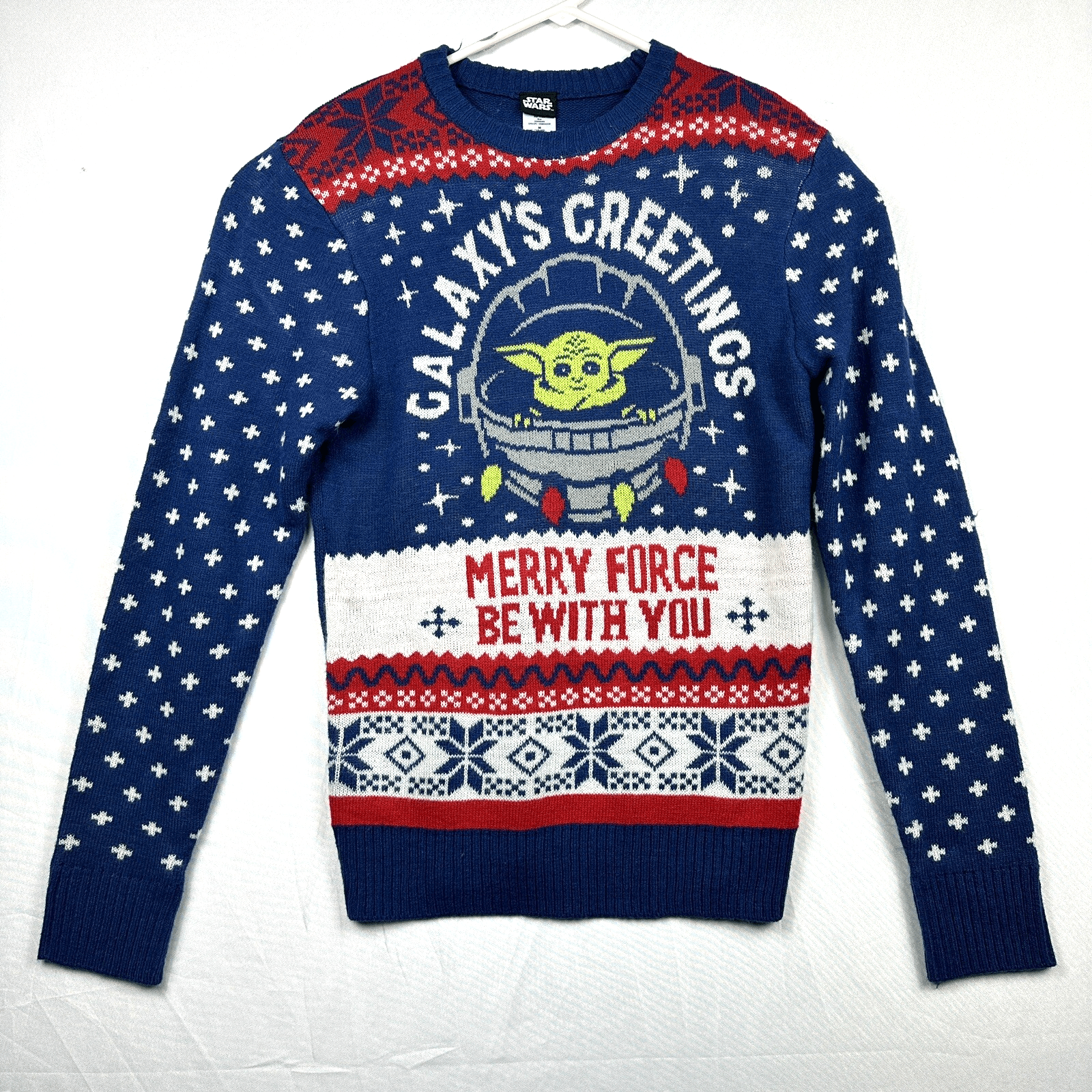 Official Star Wars Adult Xmas Ugly Sweater Blue Size Medium Yoda Merry Force - Image 1