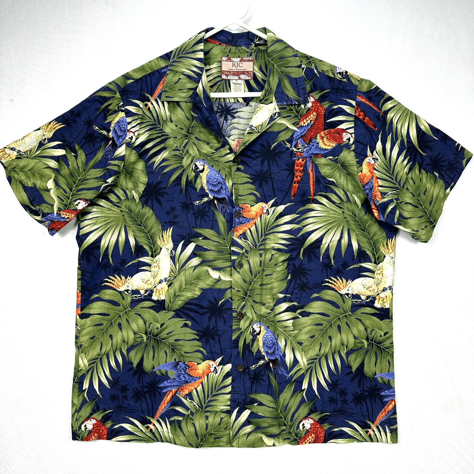 Vintage RJC Hawaiian Shirt Parrots Cotton MENS Large Short Sleeve Made In Hawaii - Image 1