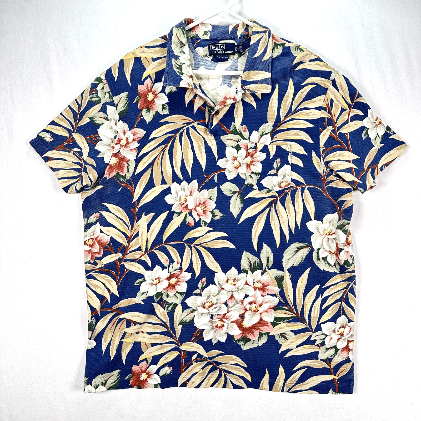 Polo Ralph Lauren Hawaiian Polo Shirt Mens 2XL Blue Floral Custom Fit Pocket - Image 1