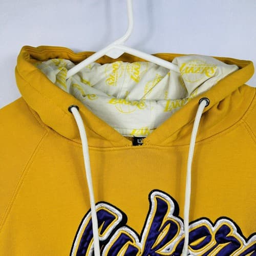 Vintage Los Angeles Lakers Hoodie UNK Medium Pullover Sweatshirt 3 Logos Gold - Thumbnail 7