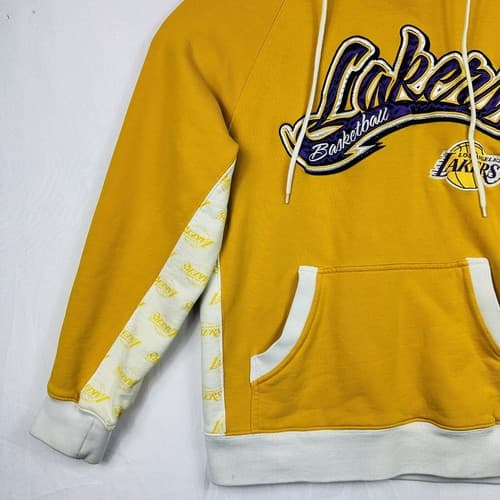 Vintage Los Angeles Lakers Hoodie UNK Medium Pullover Sweatshirt 3 Logos Gold - Thumbnail 4
