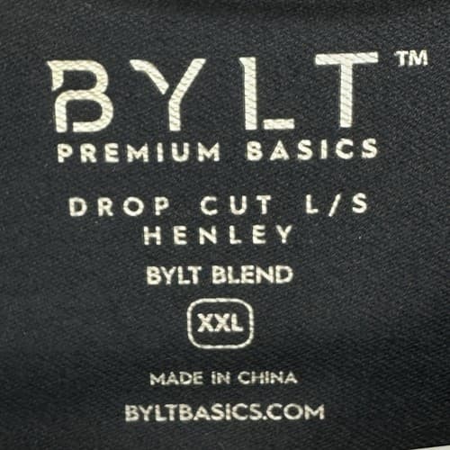 BYLT Drop Cut L/S Henley Shirt Mens 2XL Long Sleeve Navy Blue Active Stretch EUC - Thumbnail 4
