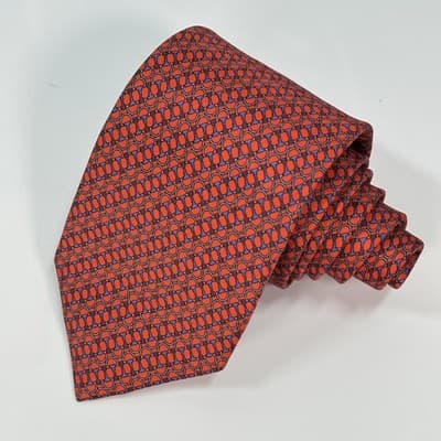 Castangia 100% Silk Tie Men Red Blue Horsebit Geometric Limited Edition Designer - Thumbnail 2