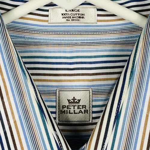 Peter Millar Dress Shirt Mens Large Multicolor Striped Long Sleeve Button Front - Thumbnail 7