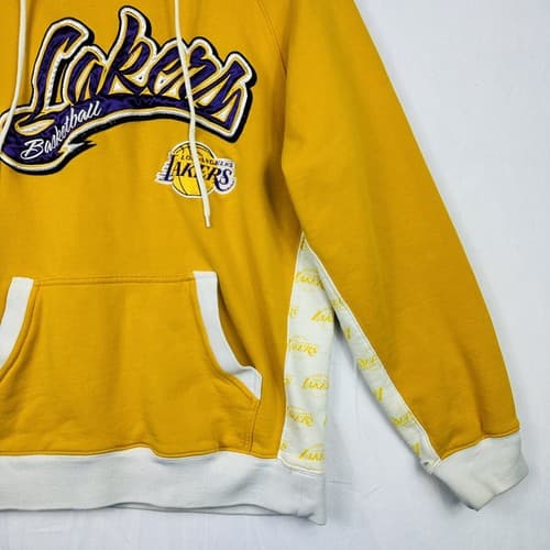 Vintage Los Angeles Lakers Hoodie UNK Medium Pullover Sweatshirt 3 Logos Gold - Thumbnail 3