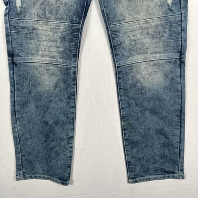 Southpole Skinny Fit Moto Jeans Mens 36 x 30 Blue Denim Biker Zipper Acid Wash - Thumbnail 2