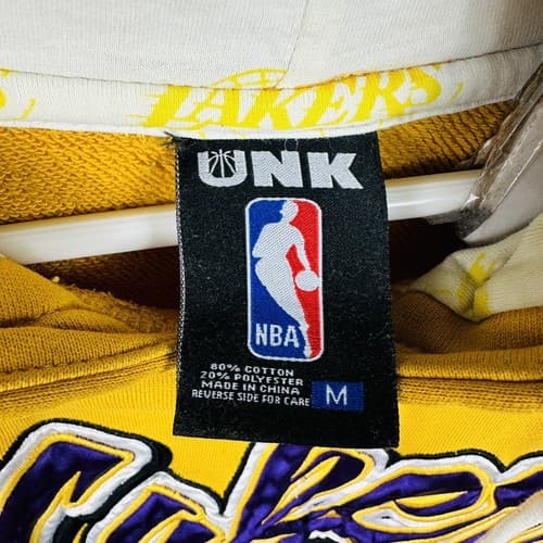 Vintage Los Angeles Lakers Hoodie UNK Medium Pullover Sweatshirt 3 Logos Gold - Thumbnail 8