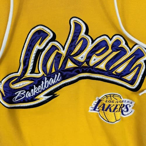 Vintage Los Angeles Lakers Hoodie UNK Medium Pullover Sweatshirt 3 Logos Gold - Thumbnail 5
