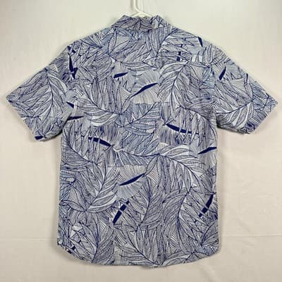 Tommy Bahama Nova Wave Shirt Mens Medium Blue White Seersucker Leaf Button Front - Thumbnail 3