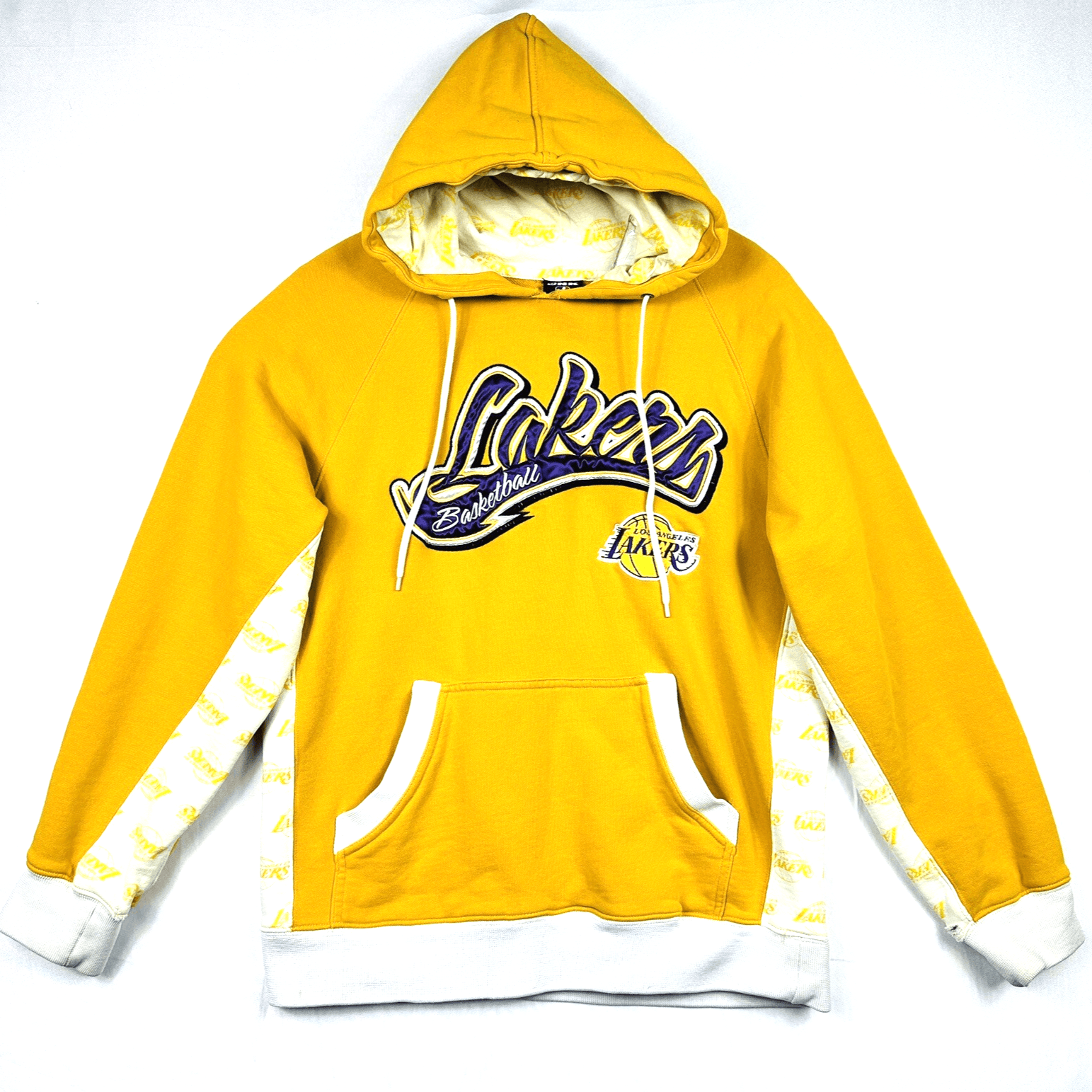 Vintage Los Angeles Lakers Hoodie UNK Medium Pullover Sweatshirt 3 Logos Gold - Image 1