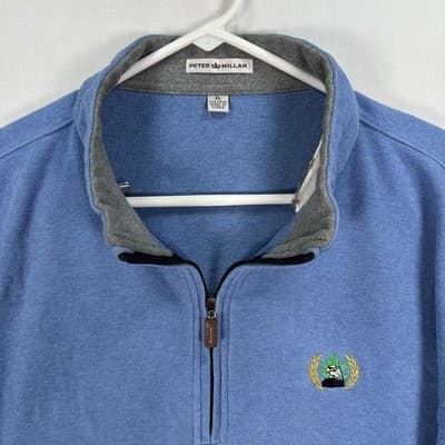 Peter Millar 1/4 Zip Mens XL Pullover Crown Comfort Sweater Blue Eagle Crest - Thumbnail 3