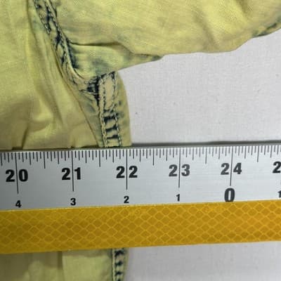 KAVU Shirt Mens Large Yellow Short Sleeve Snap Front Utility Acid Wash Pocket - Thumbnail 9