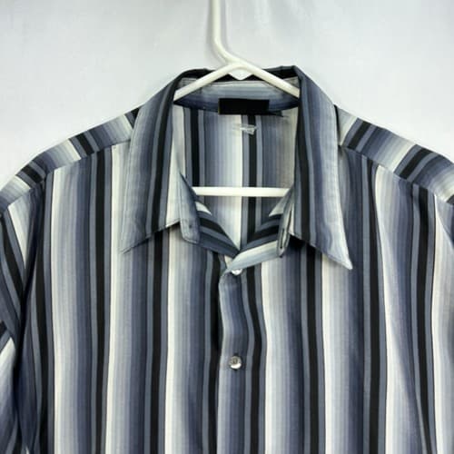 Vintage Monzini Long Sleeve Shirt Mens XL Blue Gray Striped Button Up 80s USA - Thumbnail 3
