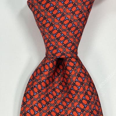 Castangia 100% Silk Tie Men Red Blue Horsebit Geometric Limited Edition Designer - Image 1