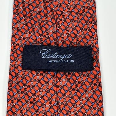 Castangia 100% Silk Tie Men Red Blue Horsebit Geometric Limited Edition Designer - Thumbnail 4