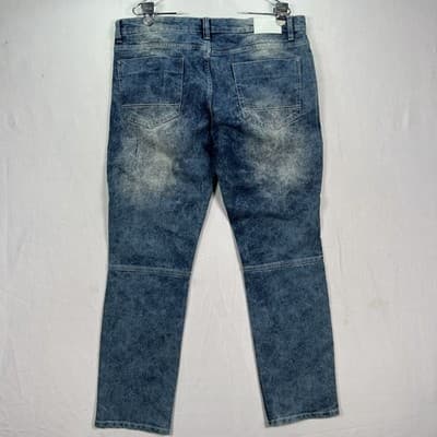 Southpole Skinny Fit Moto Jeans Mens 36 x 30 Blue Denim Biker Zipper Acid Wash - Thumbnail 7