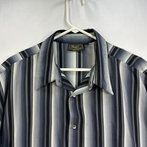Vintage Monzini Long Sleeve Shirt Mens XL Blue Gray Striped Button Up 80s USA - Thumbnail 4