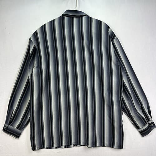 Vintage Monzini Long Sleeve Shirt Mens XL Blue Gray Striped Button Up 80s USA - Thumbnail 2