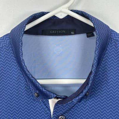 Greyson Golf Polo Shirt Mens XL Navy Zig Zag Geometric Stretch Performance EUC - Thumbnail 5