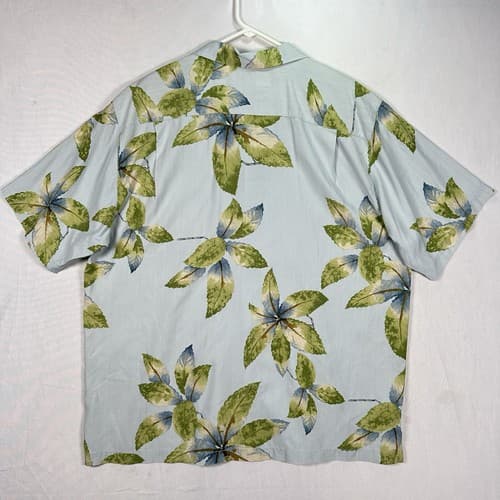 Tommy Bahama 100% Silk Hawaiian Shirt Mens XL Blue Floral Leaves Aloha Beach EUC - Thumbnail 3