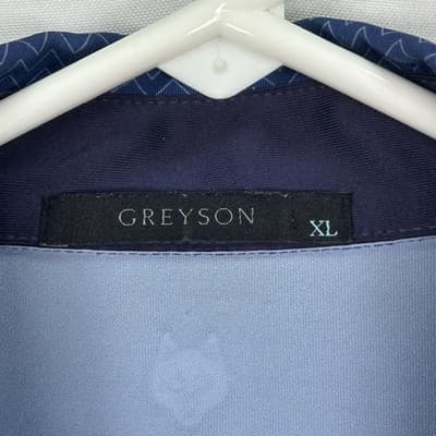 Greyson Golf Polo Shirt Mens XL Navy Zig Zag Geometric Stretch Performance EUC - Thumbnail 6