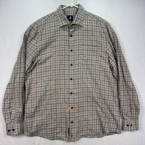 Johnnie O Shirt Mens Large Gray Check Plaid Long Sleeve Lightweight Bamboo - Thumbnail 2