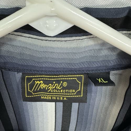 Vintage Monzini Long Sleeve Shirt Mens XL Blue Gray Striped Button Up 80s USA - Thumbnail 5